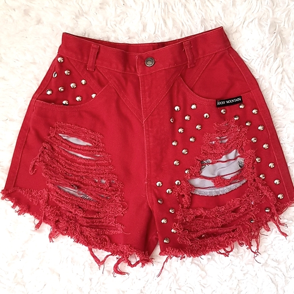 Urban Outfitters Pants - 🌋RED STUDDED DISTRESSED VINTAGE CUSTOM CUT SHORTS